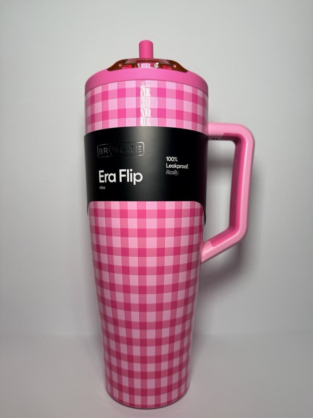 Brumate X Madi Nelson Exclusive PINK GINGHAM 40oz Era Flip Tumbler BNWT